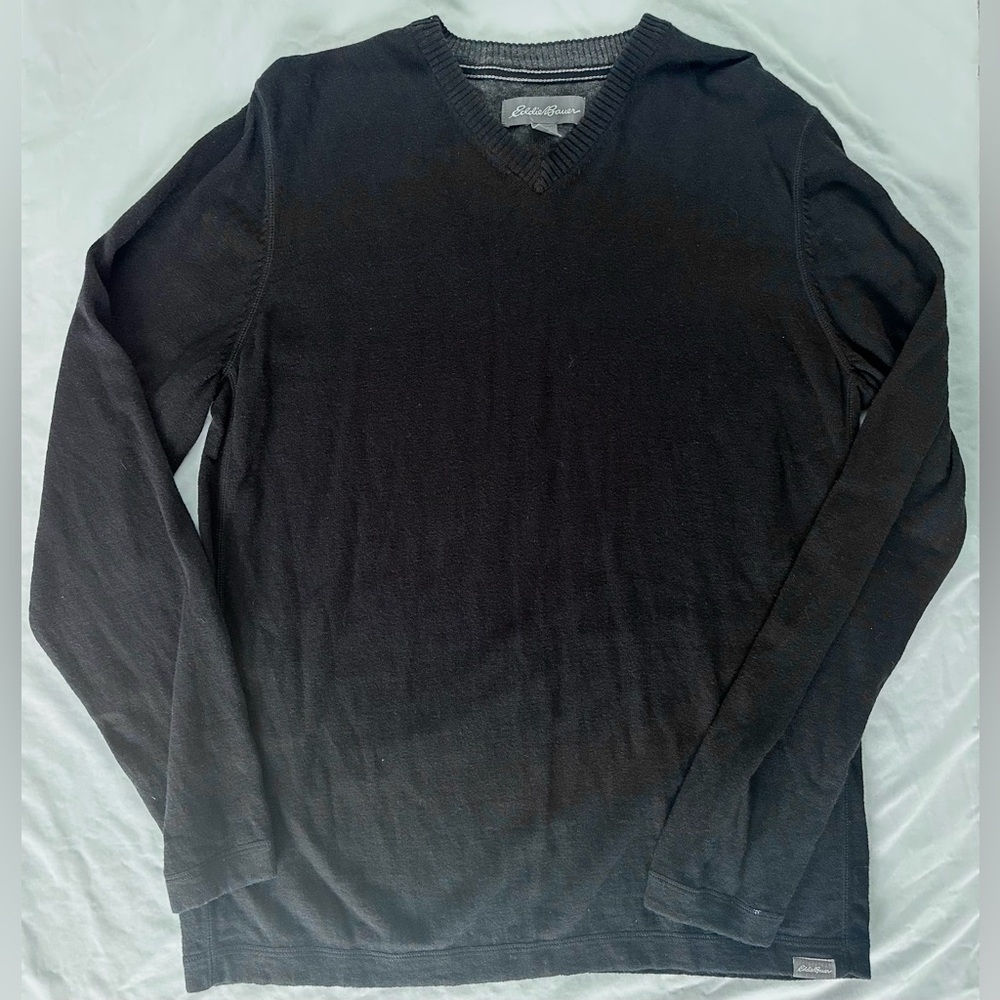 Eddie Bauer Men’s Size TL Tall Large Black V-Neck Cotton Wool Blend Sweater